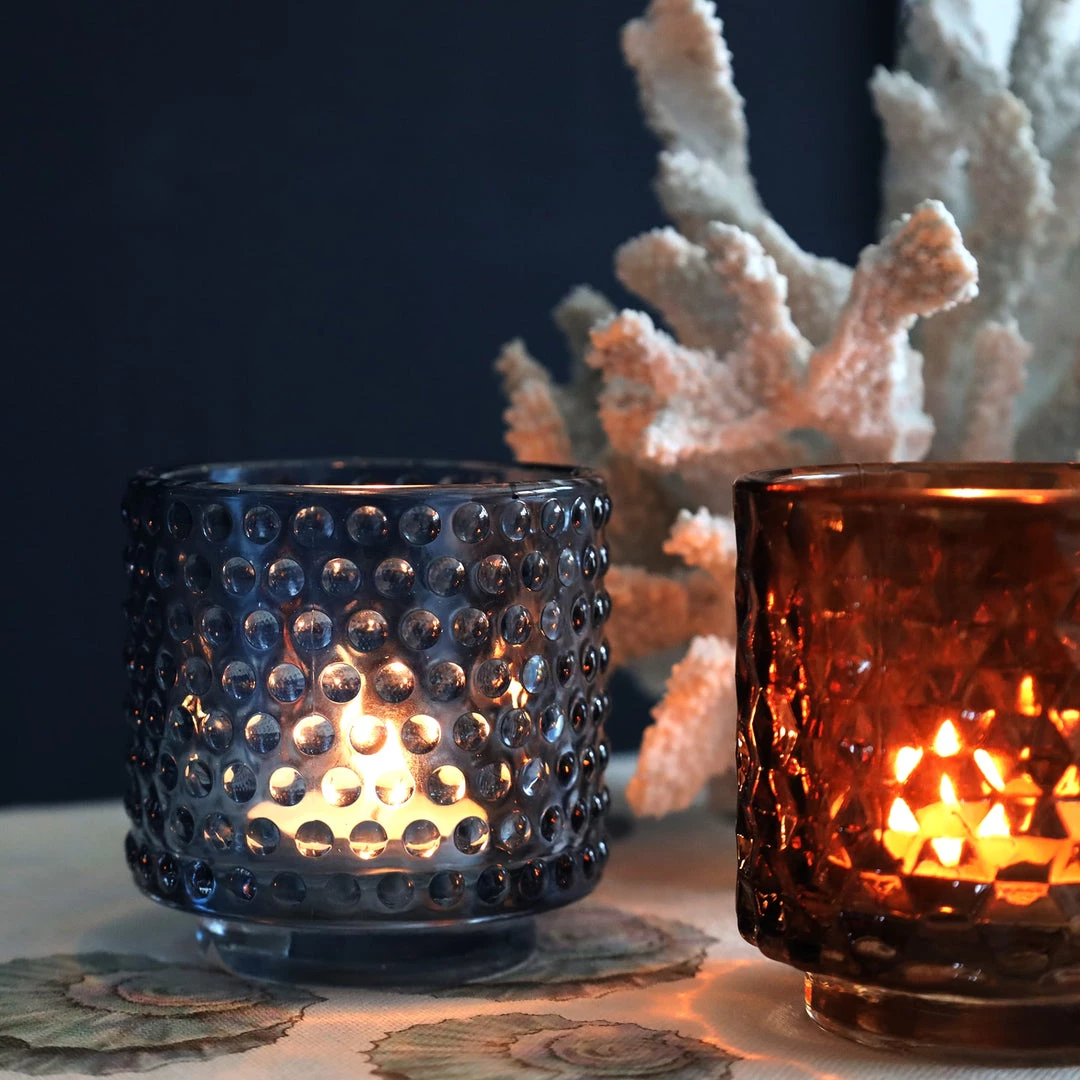 Light & Living Set Of Three Glass Tea Lights-Blue/Light Grey/Brown 3 Light & Living Set Of Three Glass Tea Lights-Blue/Light Grey/Brown