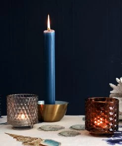 Light & Living Set Of Three Glass Tea Lights-Blue/Light Grey/Brown