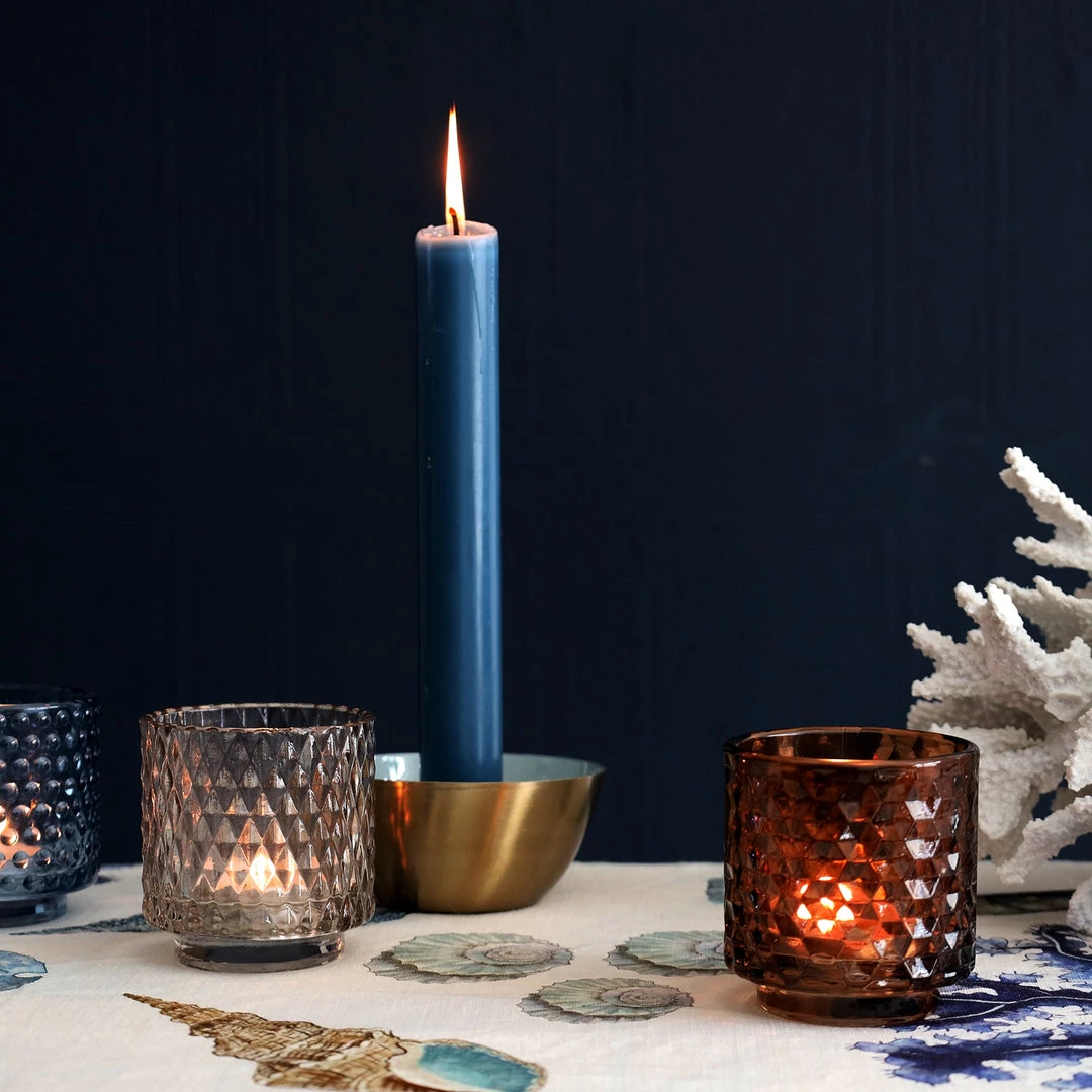 Light & Living Set Of Three Glass Tea Lights-Blue/Light Grey/Brown 2 Light & Living Set Of Three Glass Tea Lights-Blue/Light Grey/Brown