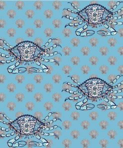 Magic Textiles Byron Crab Fabric - Pale Blue New Arrivals