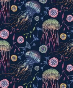 Magic Textiles Canyons Reef Linen Fabric - Navy Homeware