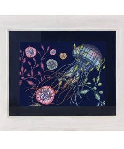 Cream Cornwall Canyons Reef Navy Art Print In Three Sizes - A4, A3 And A2 Wall Decor