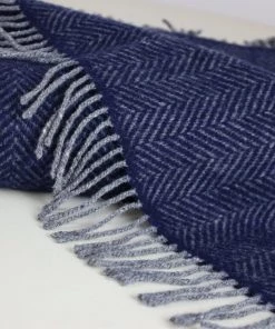 John Hanly Oversized Cashmere Throw Dark Navy Herringbone Homeware