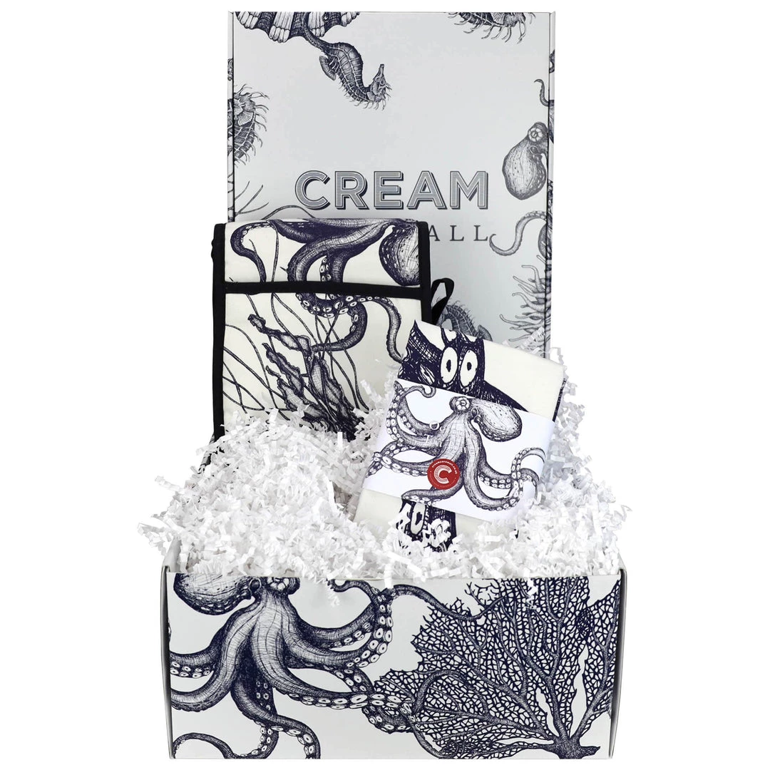 Cream Cornwall Gifting Oven Gloves & Tea Towel Luxury Hamper - Octopus 1 Cream Cornwall Gifting Oven Gloves & Tea Towel Luxury Hamper - Octopus