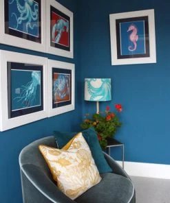 Cream Cornwall Wall Decor Seahorse Art Print In Bright Blue And Pink In Three Sizes - A2, A3 And A4