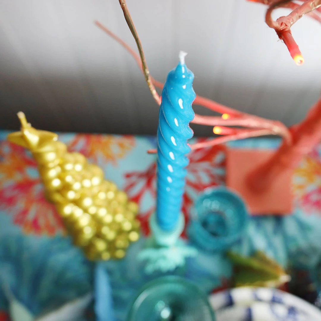 Graziani Barley Twist Lacquered Candle - Light Blue 2 Graziani Barley Twist Lacquered Candle - Light Blue