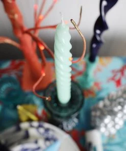 Graziani Barley Twist Lacquered Candle - Aqua Accessories