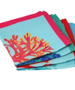 Magic Textiles Kitchen & Dining Set Of 4 Coral Rays Napkins On Organic Linen