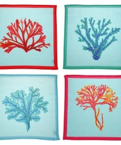 Magic Textiles Kitchen & Dining Set Of 4 Coral Rays Napkins On Organic Linen