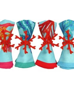 Magic Textiles Kitchen & Dining Set Of 4 Coral Rays Napkins On Organic Linen