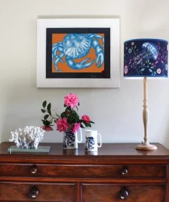 Cream Cornwall Wall Decor Crab Art Print In Bright Blue And Orange In Three Sizes - A2, A3 And A4