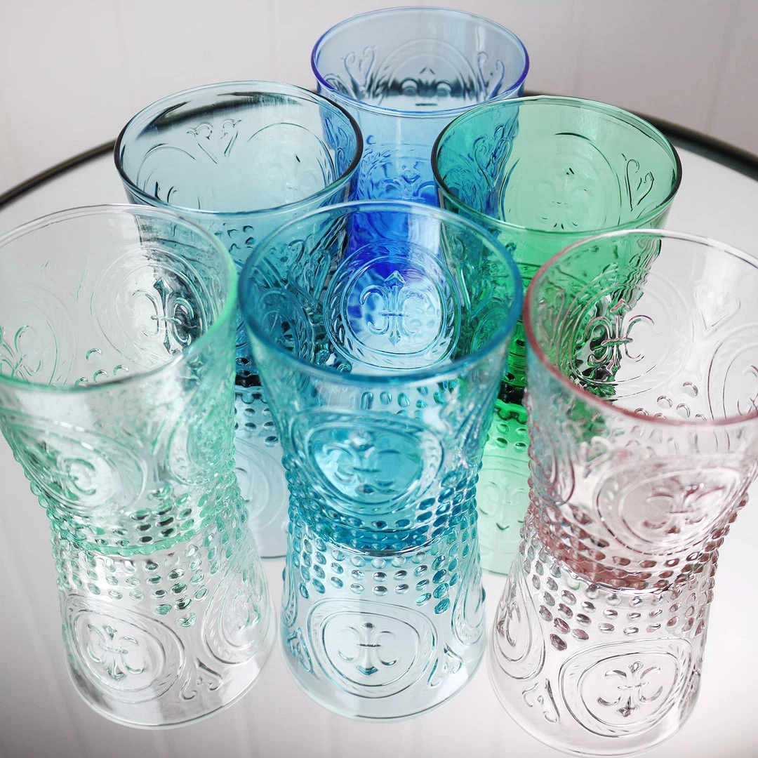 United Glass New Arrivals Teal Fleur De Lys Tumbler 4 United Glass New Arrivals Teal Fleur De Lys Tumbler