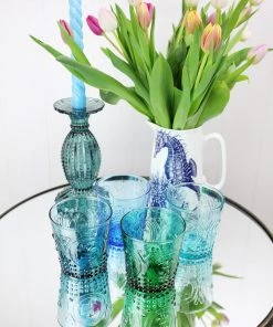 United Glass New Arrivals Teal Fleur De Lys Tumbler 6 United Glass New Arrivals Teal Fleur De Lys Tumbler