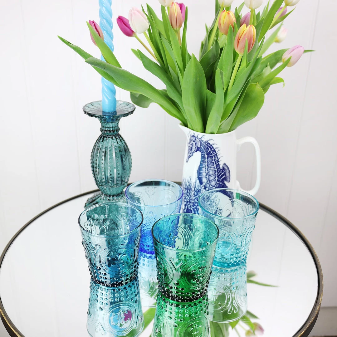 United Glass New Arrivals Teal Fleur De Lys Tumbler 3 United Glass New Arrivals Teal Fleur De Lys Tumbler