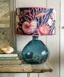 Cream Cornwall Homeware Shell Seeker Ink Blue Lampshade