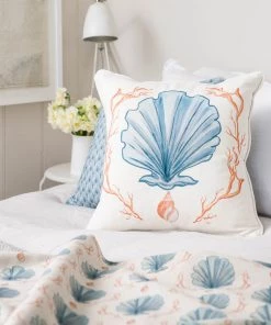 Magic Textiles Manderley Blue Linen Fabric - Off White Homeware