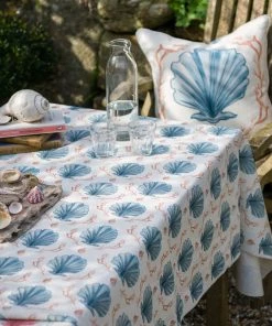 Magic Textiles Manderley Blue Linen Fabric - Off White Homeware