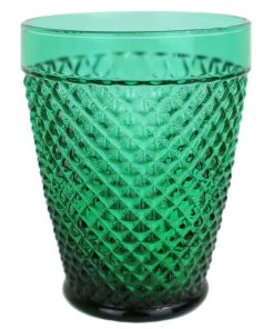 United Glass Green Diamond Cut Tumbler