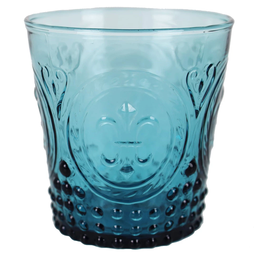 United Glass New Arrivals Teal Fleur De Lys Tumbler 1 United Glass New Arrivals Teal Fleur De Lys Tumbler