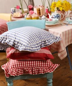 Outworker Blue Gingham Square Cushion Cover Homeware