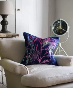 Magic Textiles Ningaloo Reef Seahorse Velvet Cushion Cover On Navy Velvet Homeware
