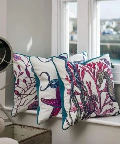 Magic Textiles Homeware Ningaloo Reef Seahorse Velvet Cushion Cover On White Velvet