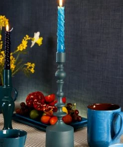 Graziani Barley Twist Lacquered Candle - Turquoise Accessories