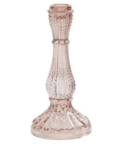 Light & Living Textured Glass Candleholder - Light Pink Candles & Home Fragrance
