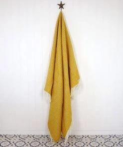 KLIPPAN Twister Saffron Lambs Wool Throw