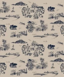 Magic Textiles Homeware Cornish Toile Design Linen Fabric - Natural