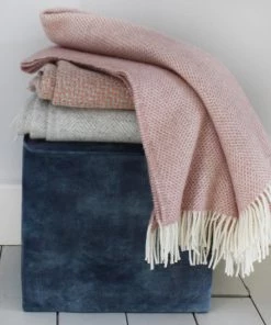 Tweedmill Soft Pink And Cream Pure New Wool Throw Homeware