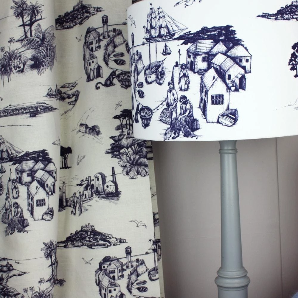 Magic Textiles Cornish Toile Design Linen Fabric - Off White 2 Magic Textiles Cornish Toile Design Linen Fabric - Off White