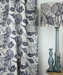 Magic Textiles Homeware Helford Shell Organic Linen Fabric - Navy On Off-White