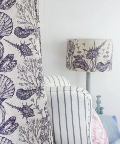 Magic Textiles Homeware Helford Shell Organic Linen Fabric - Navy On Natural