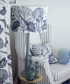 Magic Textiles Homeware Helford Shell Organic Linen Fabric - Navy On Off-White