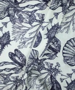 Magic Textiles Homeware Helford Shell Organic Linen Fabric - Navy On Off-White