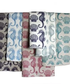 Magic Textiles Homeware Seahorse Organic Linen Fabric - Navy On Natural