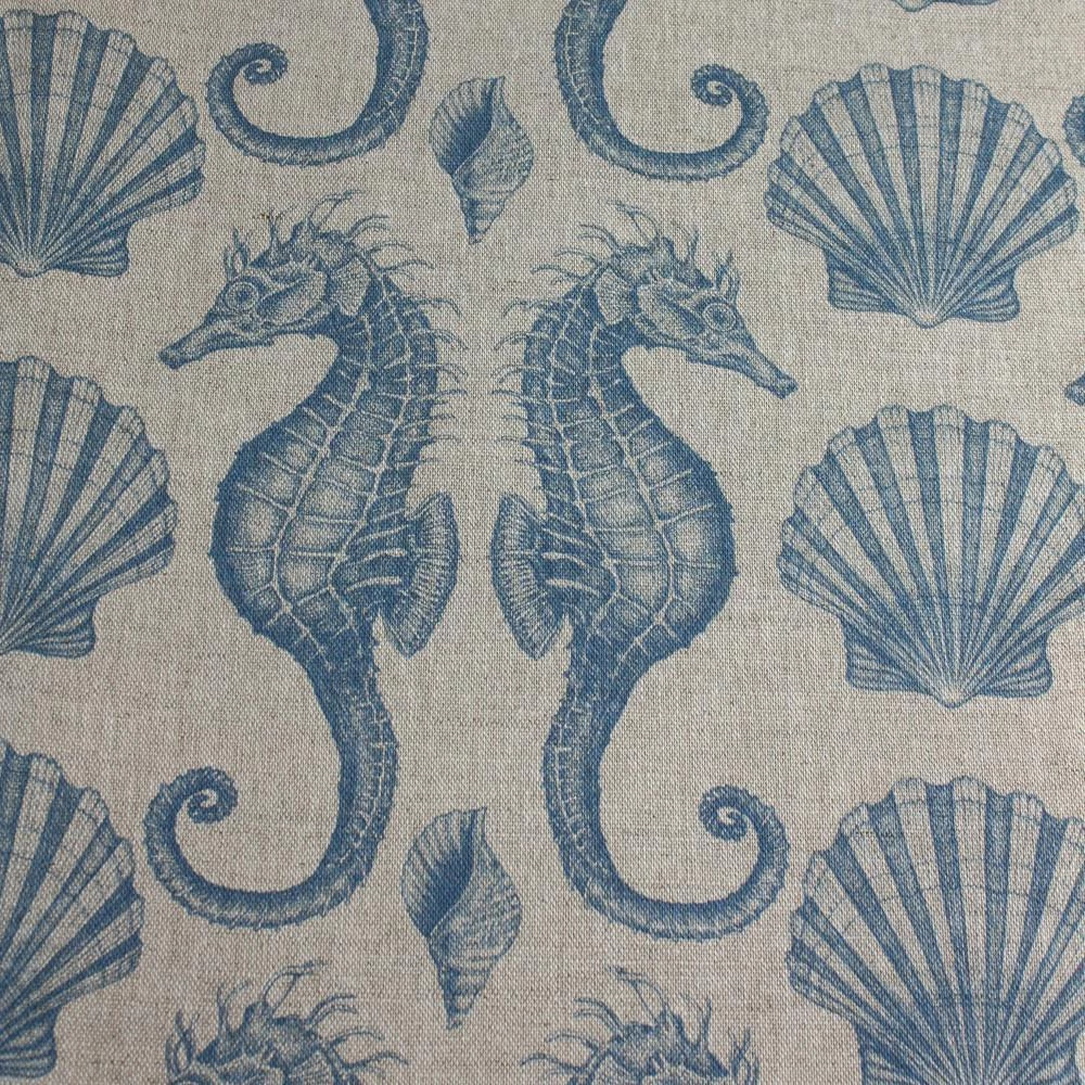 Magic Textiles Seahorse Organic Linen Fabric - Cornish Blue On Natural Homeware 3 Magic Textiles Seahorse Organic Linen Fabric - Cornish Blue On Natural Homeware