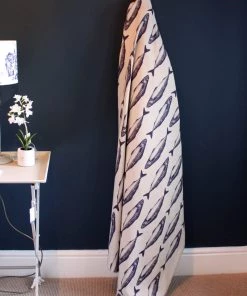 Magic Textiles Mackerel Organic Linen Fabric - Navy On Natural