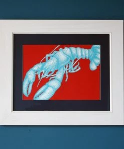 Cream Cornwall Wall Decor Lobster Art Print In Turquoise And Red In Three Sizes - A2, A3 And A4