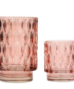 Light & Living Candles & Home Fragrance Textured Glass Tea Lights-Coral