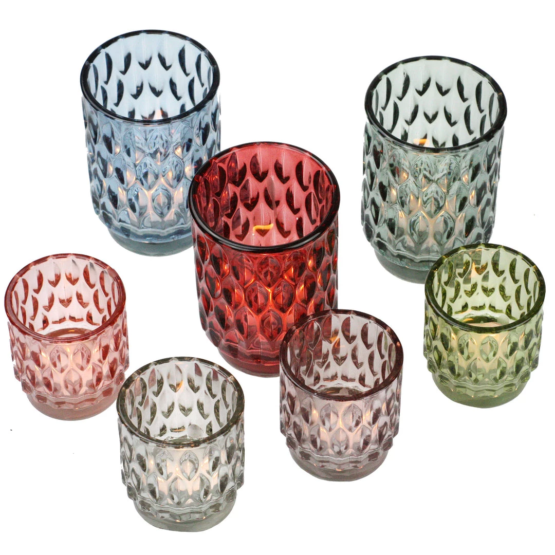 Light & Living Candles & Home Fragrance Textured Glass Tea Lights-Coral 4 Light & Living Candles & Home Fragrance Textured Glass Tea Lights-Coral
