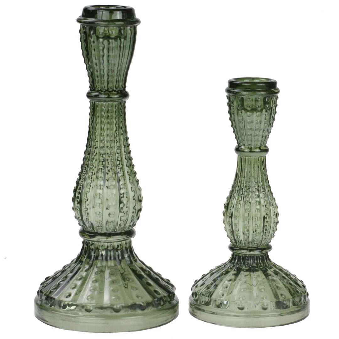 Light & Living Textured Glass Candleholder - Antique Green 1 Light & Living Textured Glass Candleholder - Antique Green