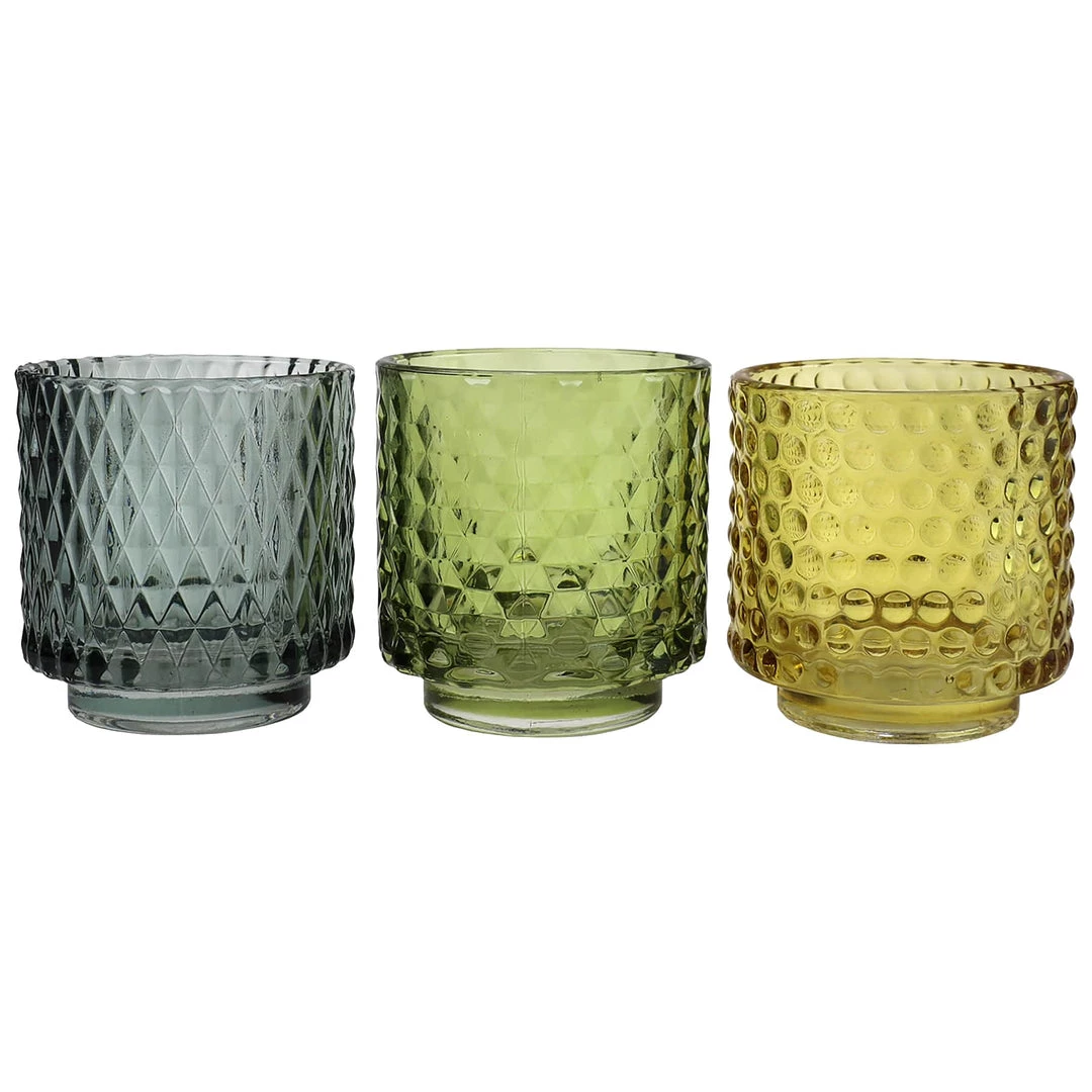 Light & Living Set Of Three Glass Tea Lights-Ginger/Dark Green/Olive Green 1 Light & Living Set Of Three Glass Tea Lights-Ginger/Dark Green/Olive Green