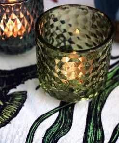 Light & Living Set Of Three Glass Tea Lights-Ginger/Dark Green/Olive Green