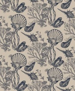 Magic Textiles Homeware Helford Shell Organic Linen Fabric - Navy On Natural