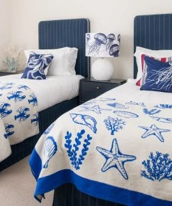 Cream Cornwall Marine Blue On White Jellyfish Lampshade