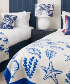 Cream Cornwall Marine Blue On White Jellyfish Lampshade