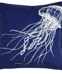 Magic Textiles Jellyfish Velvet Cushion Cover - White On Marine Blue