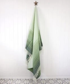 KLIPPAN Graduated Greens Lambs Wool Throw Homeware